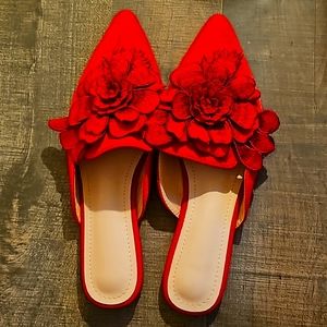 Red Floral Flats, size 6.5